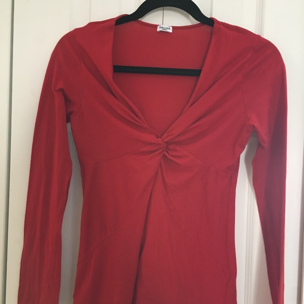 SPLENDID twist front red long sleeve v-neck.